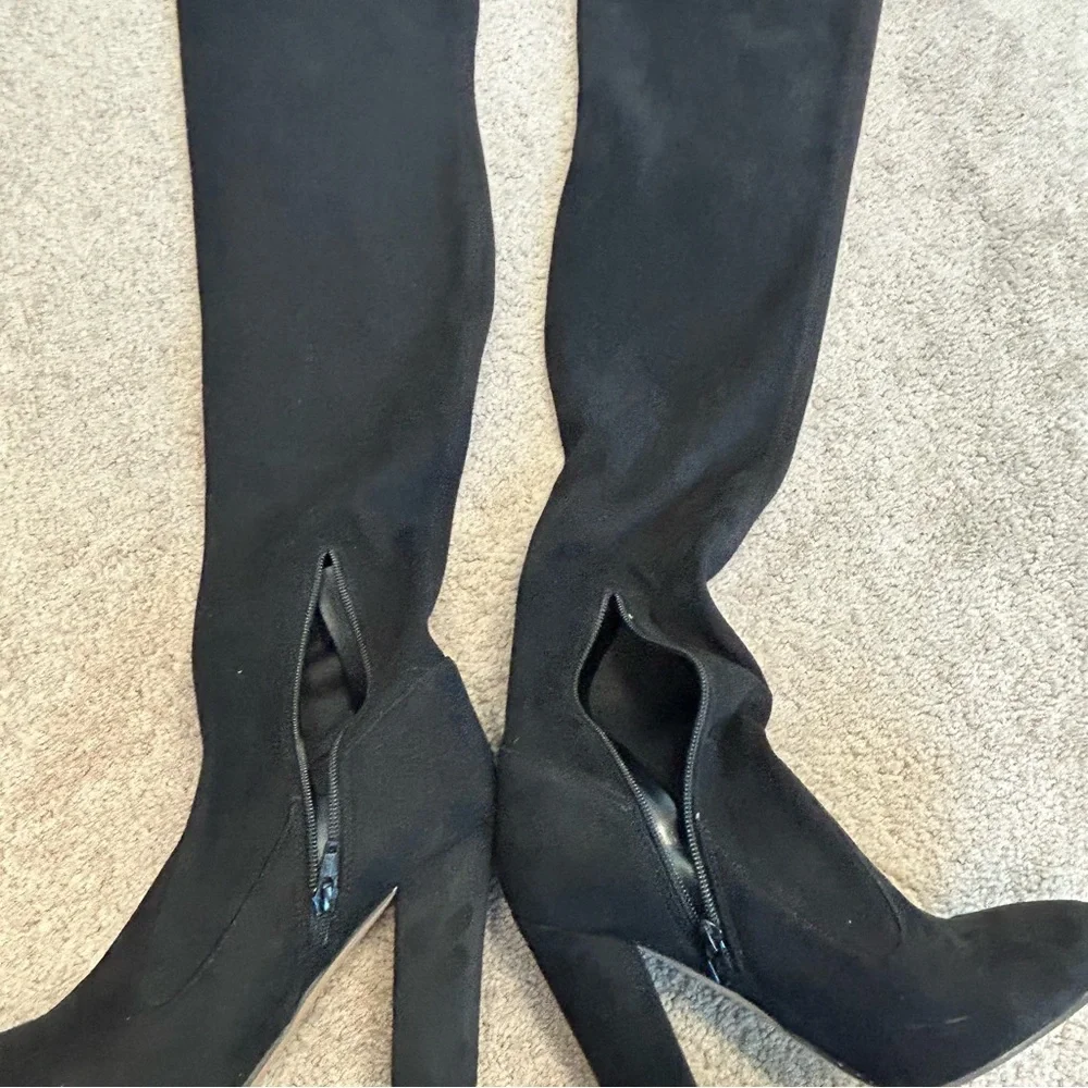 Aldo black faux suede knee-high over the knee boots chunky heel Sz 9